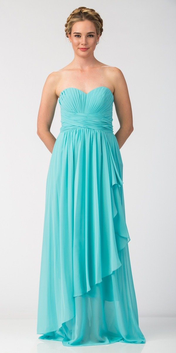 Teal Strapless Chiffon Bridesmaid Dresses